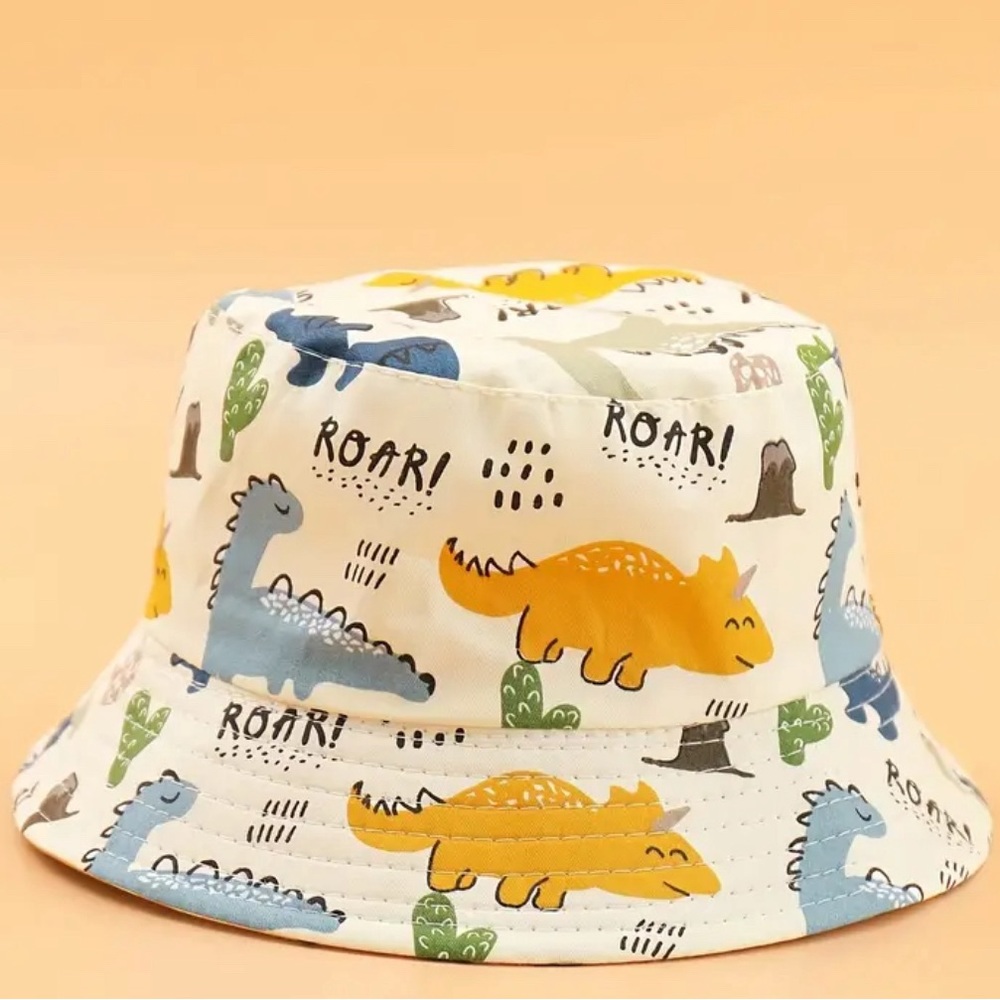 Kids Cartoon Dinosaur Print Fisherman's Hat, Drawstring Bucket Cap For Summer